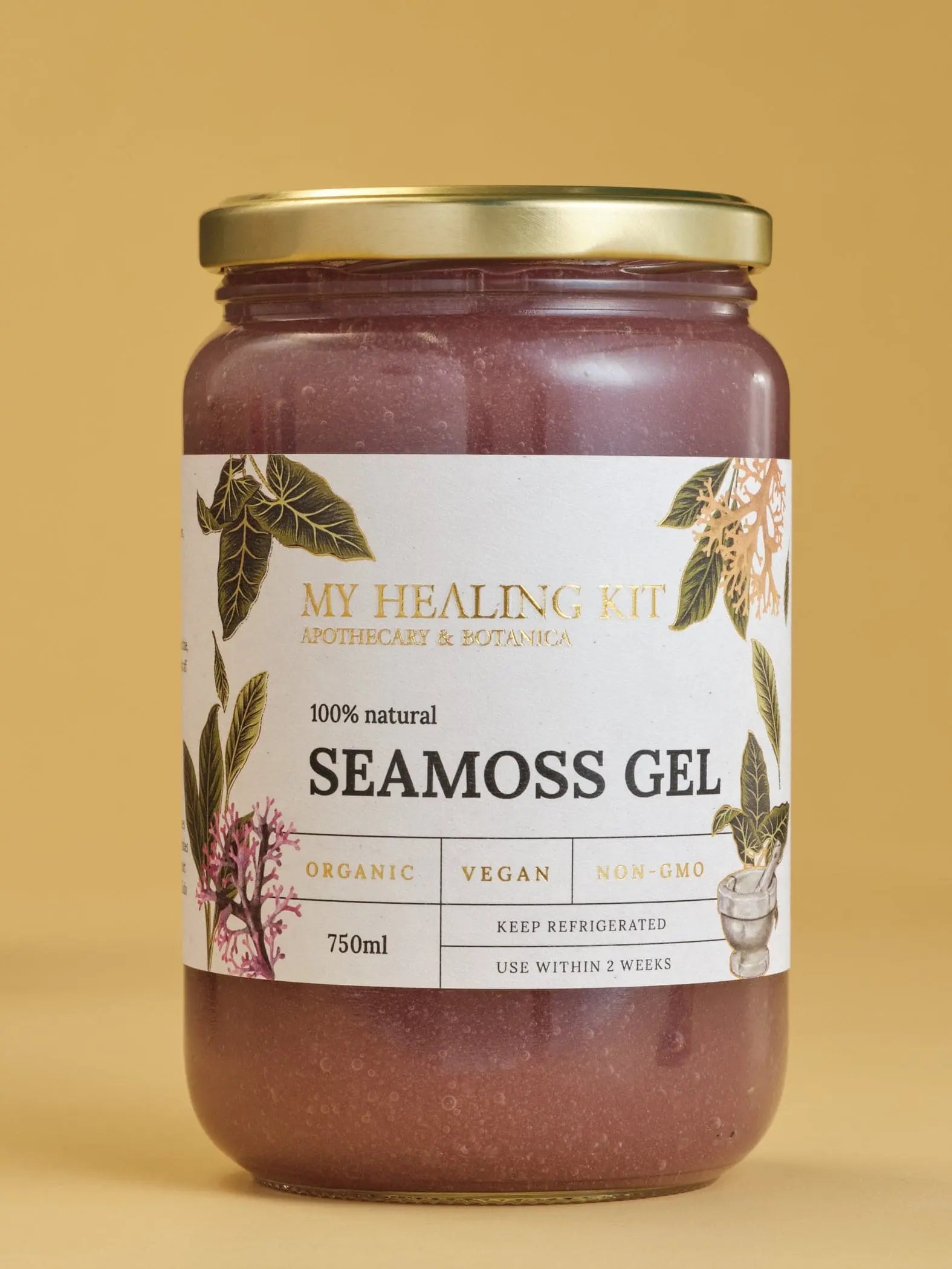 Purple sea moss gel in a closed jar, making a colorful spectacle.